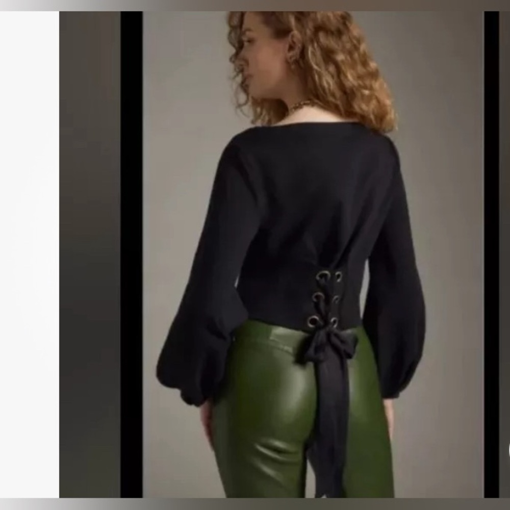 Anthropologie Maeve Crop Top Sweatshirt with Black Satin Back Tie